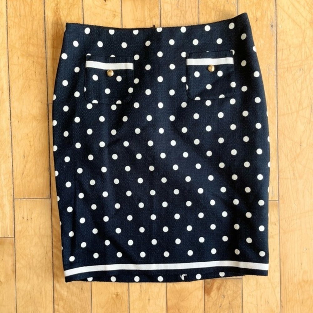 Talbots Petites Navy Polka Dot 100% Cotton Skirt – Classic Button Detail Size 6P